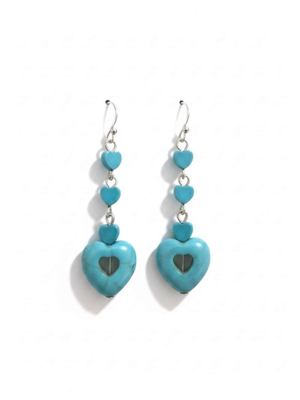 Turquoise Heart Link Drop Earrings - Women Jewelry